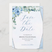 Waterverf Blauwe Rozen sparen de Datum Save The Date (Voorkant / Achterkant)