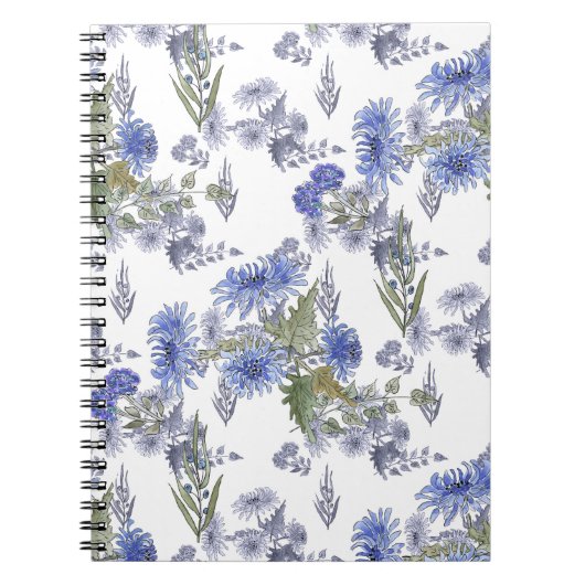Waterverf blauwe rozen veren wit notitieboek (Voorkant)