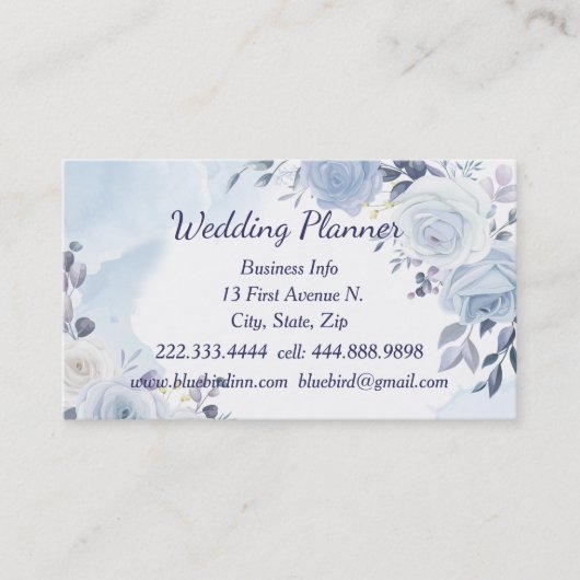 Waterverf Blauwe Rozen Weddenschap Planner Aangepa Visitekaartje (Voorkant)