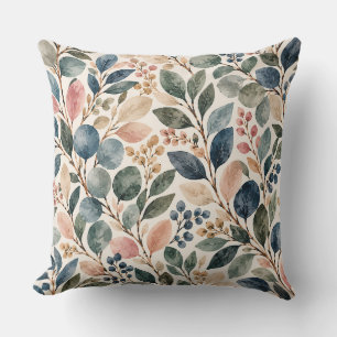 Waterverf Blauwe Salie & Blush Botanisch Motief Kussen