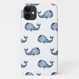 Waterverf blauwe schattige walvis. Nauwe marinedie Case-Mate iPhone Case