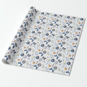 Waterverf Blauwe Sieraden Kerst Cadeaupapier (Uitgerold)