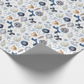 Waterverf Blauwe Sieraden Kerst Cadeaupapier (Hoek)