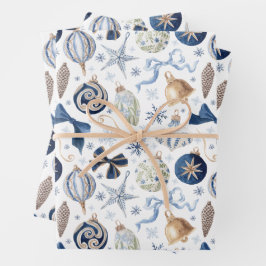 Waterverf Blauwe Sieraden Kerst Inpakpapier Vel