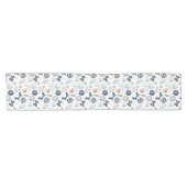 Waterverf Blauwe Sieraden Kerst Korte Tafelloper (Horizontaal)