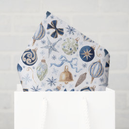 Waterverf Blauwe Sieraden Kerst Tissuepapier