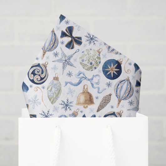 Waterverf Blauwe Sieraden Kerst Tissuepapier (Cadeauzakje)