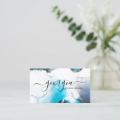 Waterverf Blauwe Silver Marble voor handtekenscrip Visitekaartje (Staand voorkant)