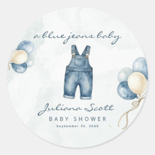 Waterverf Blauwe Spijkerbroek Baby Shower Denim Ba Ronde Sticker