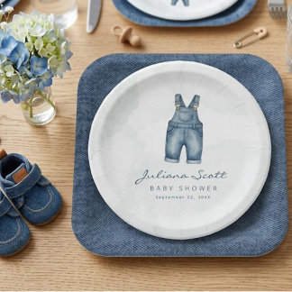 Waterverf Blauwe Spijkerbroek Baby Shower Denim Papieren Bordje