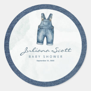 Waterverf Blauwe Spijkerbroek Babyfeest Denim Ronde Sticker