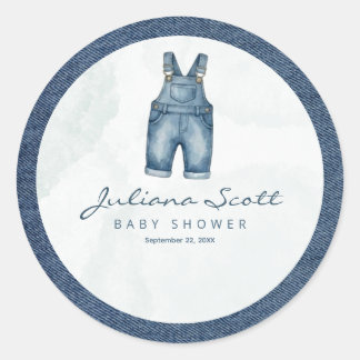Waterverf Blauwe Spijkerbroek Babyfeest Denim Ronde Sticker