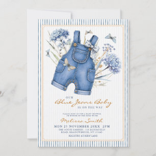 Waterverf Blauwe Spijkerbroek Overall Baby Shower Kaart