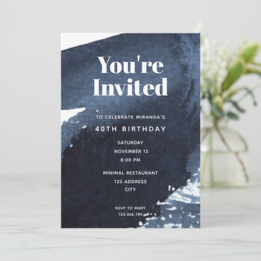 Waterverf blauwe splash Bold Typografie Birthday Kaart (Staand voorkant)