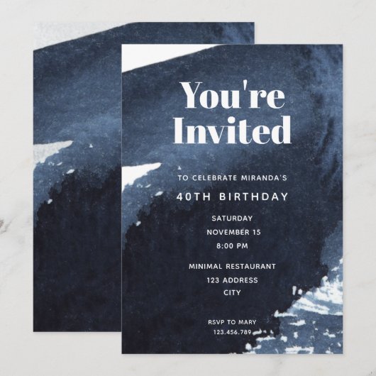 Waterverf blauwe splash Bold Typografie Birthday Kaart (Voorkant / Achterkant)