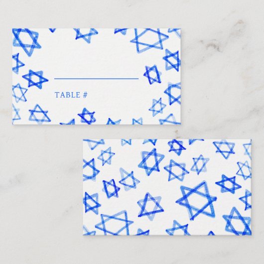 Waterverf Blauwe Ster van David Bar Bat Mitswa Plaatskaartje (Voorkant / Achterkant)