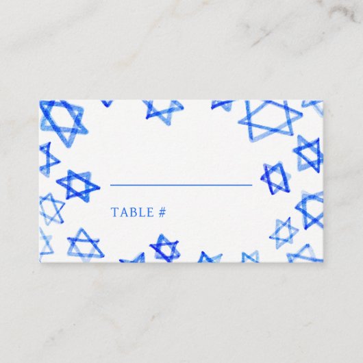 Waterverf Blauwe Ster van David Bar Bat Mitswa Plaatskaartje (Voorkant)