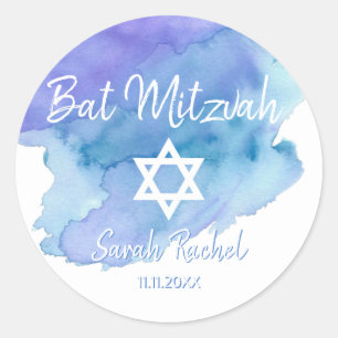 Waterverf Blauwe Ster van David Bat Bar Mitzvah Ronde Sticker