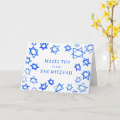 Waterverf Blauwe Sterren MAZEL TOV Bar Mitzvah Kaart (Gele Bloem)