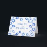 Waterverf Blauwe Sterren MAZEL TOV Bar Mitzvah Kaart<br><div class="desc">Perfecte leuke MAZEL TOV kaart te sturen voor een vleermuis mitswa, bar mitswa of andere joodse viering! Hand gemaakte waterverf kunst voor u op de voorkant en blanco binnen! VOLLEDIG ! Klik op "Personaliseren" hierboven om de tekst te bewerken. Klik op "bewerken met behulp van design tool" om de lettertypen,...</div>