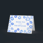 Waterverf Blauwe Sterren MAZEL TOV Bar Mitzvah Kaart<br><div class="desc">Perfecte leuke MAZEL TOV kaart te sturen voor een vleermuis mitswa, bar mitswa of andere joodse viering! Hand gemaakte waterverf kunst voor u op de voorkant en blanco binnen! VOLLEDIG ! Klik op "Personaliseren" hierboven om de tekst te bewerken. Klik op "bewerken met behulp van design tool" om de lettertypen,...</div>