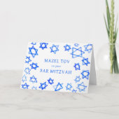 Waterverf Blauwe Sterren MAZEL TOV Bar Mitzvah Kaart (Voorkant)