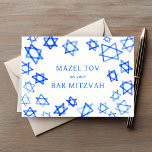 Waterverf Blauwe Sterren MAZEL TOV Bar Mitzvah Kaart<br><div class="desc">Perfecte leuke MAZEL TOV kaart te sturen voor een vleermuis mitswa, bar mitswa of andere joodse viering! Hand gemaakte waterverf kunst voor u op de voorkant en blanco binnen! VOLLEDIG ! Klik op "Personaliseren" hierboven om de tekst te bewerken. Klik op "bewerken met behulp van design tool" om de lettertypen,...</div>