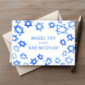 Waterverf Blauwe Sterren MAZEL TOV Bar Mitzvah Kaart