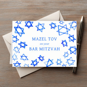 Waterverf Blauwe Sterren MAZEL TOV Bar Mitzvah Kaart