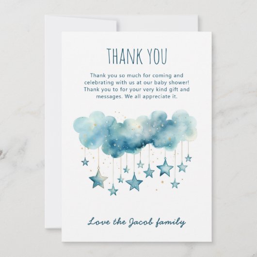 Waterverf blauwe sterrenhemel dank u bedankkaart (Voorkant)