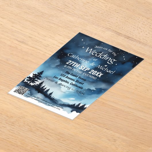 Waterverf Blauwe Sterrennacht Sky Celestial Bruilo Acryl Uitnodigingen (Laagn)