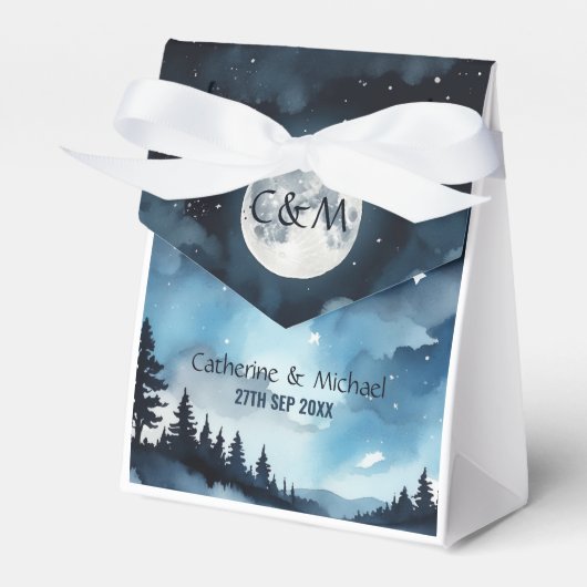 Waterverf Blauwe Sterrennacht Sky Celestial Bruilo Bedankdoosjes (Voorkant Zijde)