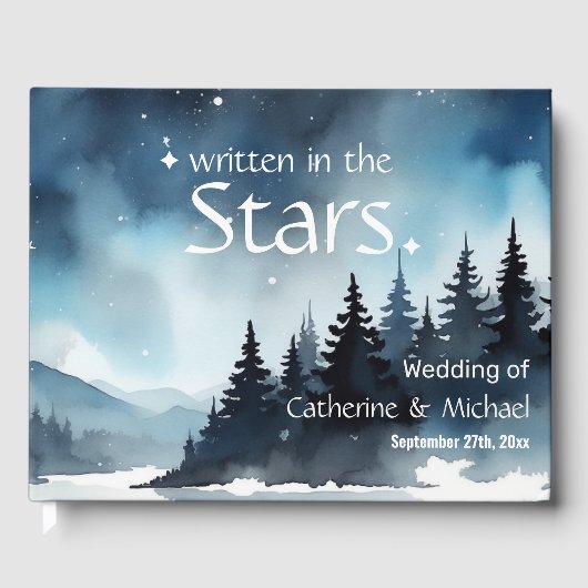 Waterverf Blauwe Sterrennacht Sky Celestial Bruilo Gastenboek (Voorkant)