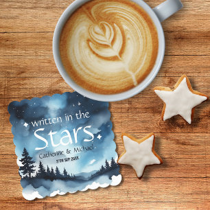 Waterverf Blauwe Sterrennacht Sky Celestial Bruilo Kartonnen Onderzetters