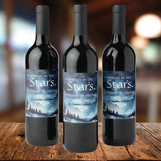 Waterverf Blauwe Sterrennacht Sky Celestial Bruilo Wijn Etiket