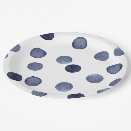 WATERVERF . Blauwe stip. Papieren Bordje (Gekanteld)