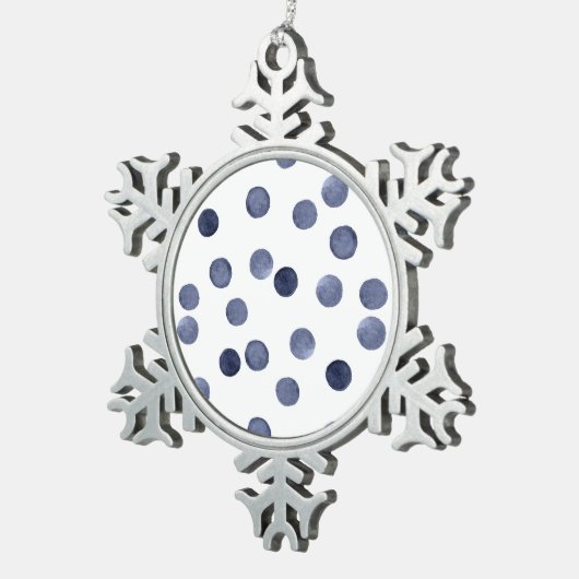 WATERVERF . Blauwe stip. Tin Sneeuwvlok Ornament (Rechts)