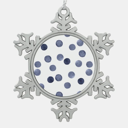 WATERVERF . Blauwe stip. Tin Sneeuwvlok Ornament (Voorkant)