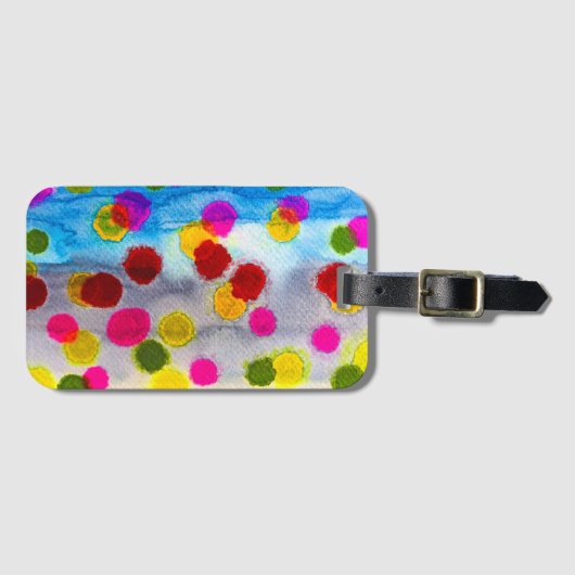Waterverf blauwe stippen abstract bagagelabel (Voorkant (horizontaal))