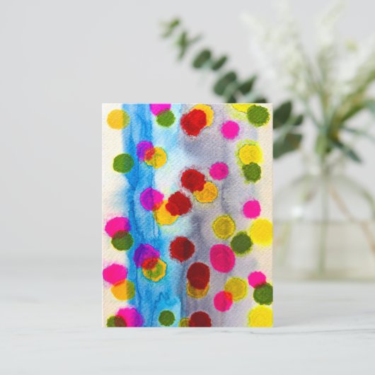 Waterverf blauwe stippen abstract briefkaart (Staand voorkant)