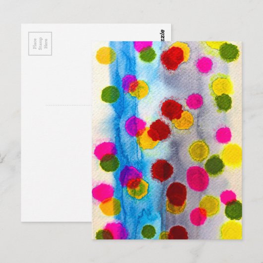 Waterverf blauwe stippen abstract briefkaart (Voorkant / Achterkant)