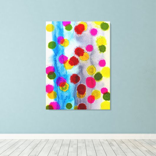 Waterverf blauwe stippen abstract canvas afdruk (Insitu (Houten vloer))