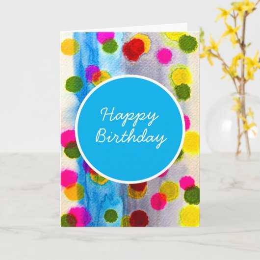 Waterverf blauwe stippen abstract kaart (Gele Bloem)