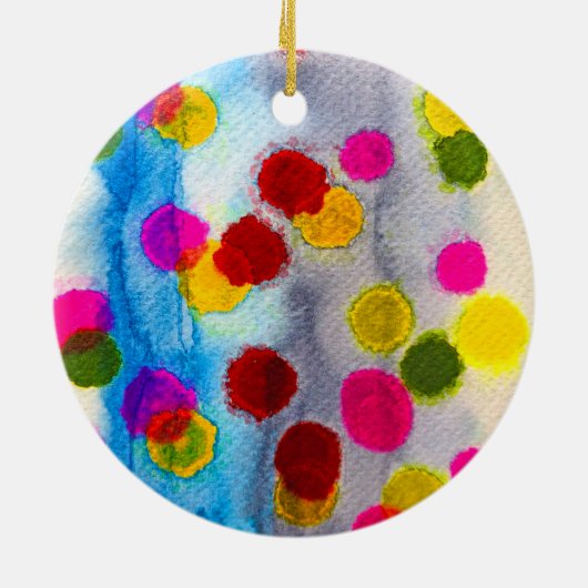 Waterverf blauwe stippen abstract keramisch ornament (Achterkant)