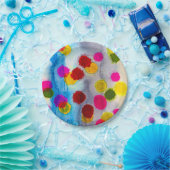 Waterverf blauwe stippen abstract papieren bordje (Feest)