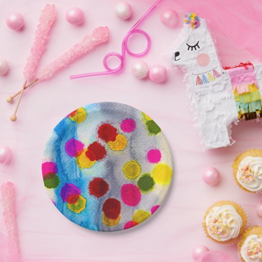 Waterverf blauwe stippen abstract papieren bordje (Feest)