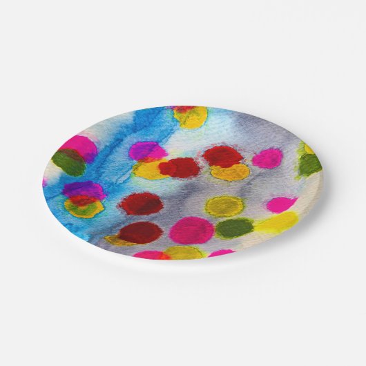 Waterverf blauwe stippen abstract papieren bordje (Gekanteld)