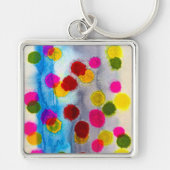 Waterverf blauwe stippen abstract sleutelhanger (Voorkant)