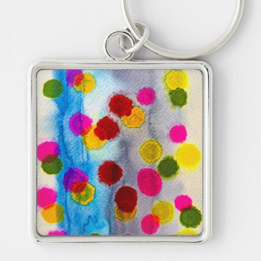 Waterverf blauwe stippen abstract sleutelhanger (Voorkant)