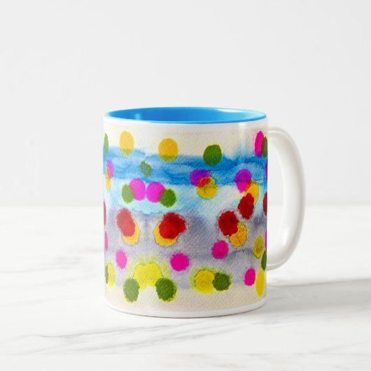 Waterverf blauwe stippen abstract tweekleurige koffiemok (Voorkant rechts)